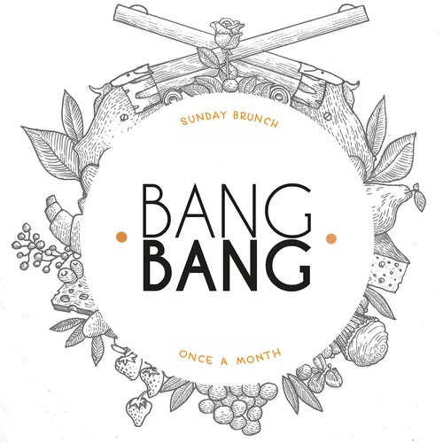 Create a beautiful design for an LA restaurant pop up featuring brunch, called BANG BANG