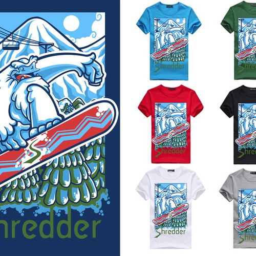 Create a quirky, artistic yeti shredding up the slopes