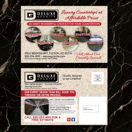 Postcard for stone surfaces company