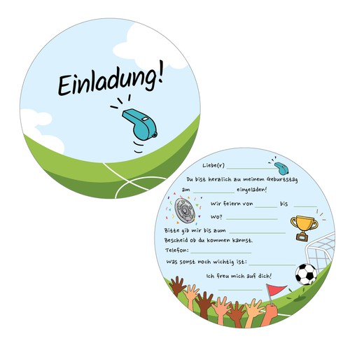 A footbal-themed birthday invitation card design.