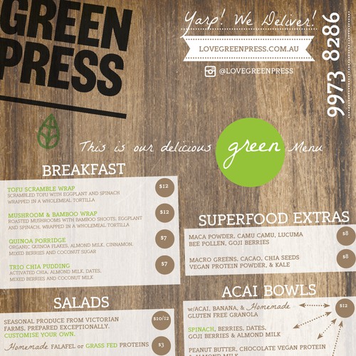 Trifold Menu - Juice & Salad Bar