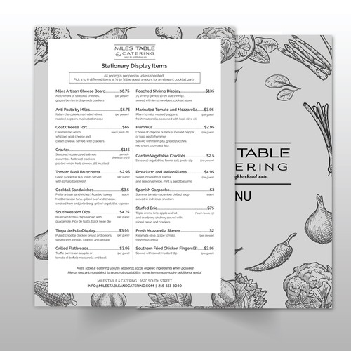 Menu Concept for Miles Table & Catering