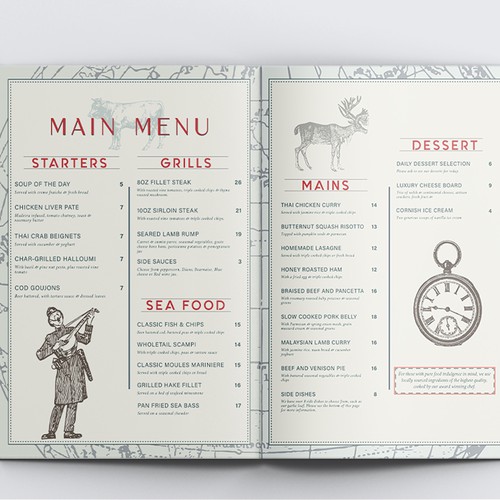 Steampunk/Adventure style restaurant menu design