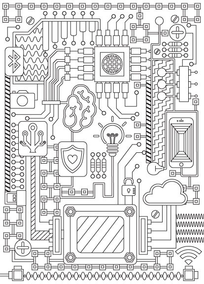 Technology-Themed Adult Coloring Book Page