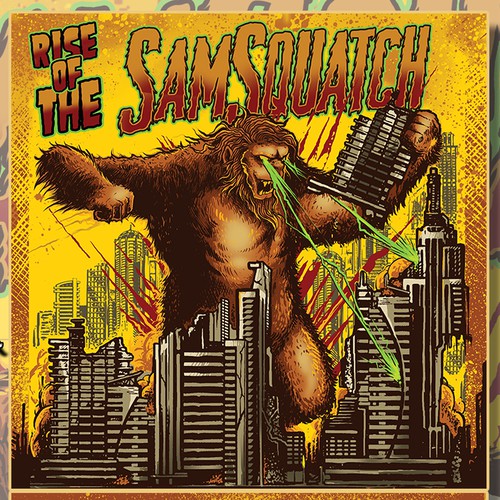 Create a monster movie poster for Samsquatch's next CD album artwork