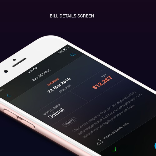 Dark theme UI for bill organizer app