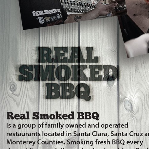 Create a rustic or vintage brochure for REAL SMOKED BBQ a family of bbq and craft brew restaurants.