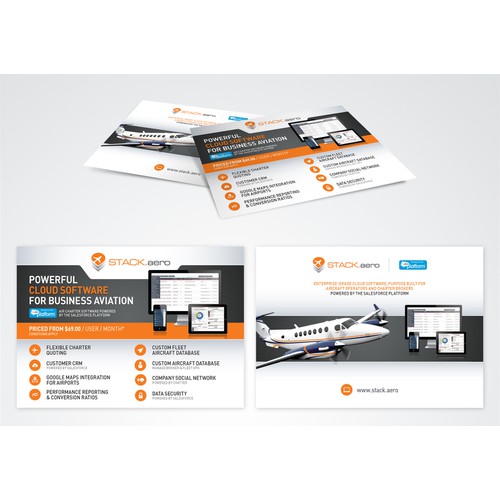 Create a postcard-flyer for private aviation software company