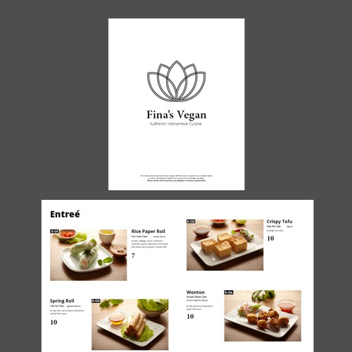 A menu design for a vegan Vietnamese restaurant,