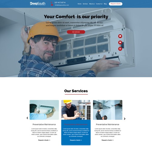 startup HVAC company web page