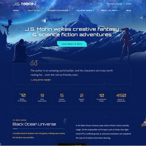 Landing page design for fantasy and SciFi Books