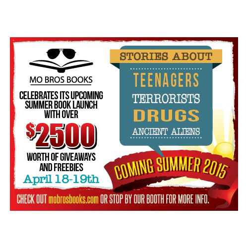 Create a 2.3 x 1.75 inch Mo Bros Books ad for LA Times Festival of Books