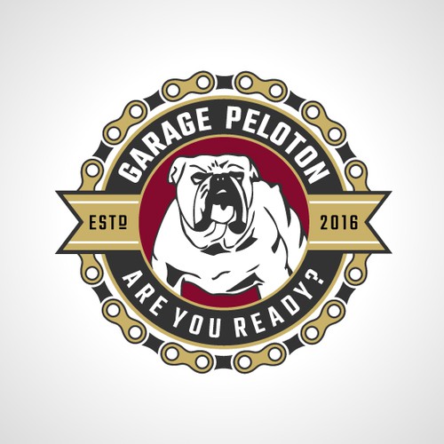 A bold logo of Garage Peloton