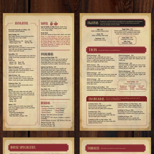 Mexican restaurant menu