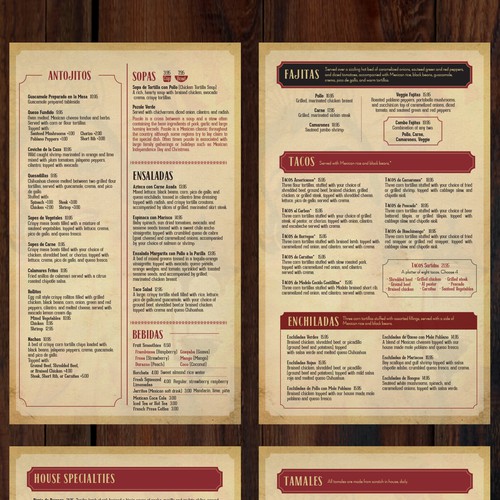 Mexican restaurant menu