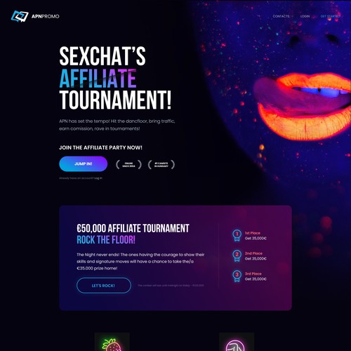 Landing page for affiliate tournament