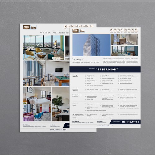 Corporate housing flyer for the luxury ABA IDEAL company