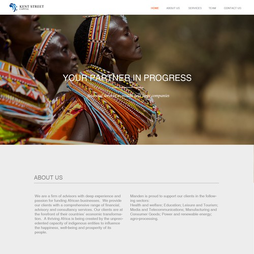 Website for a finance service company, depicting a modern, vibrant and industriuous Africa