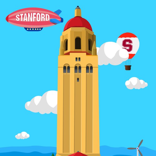 Create an awesome illustration of Stanford university landscape for a mobile app!