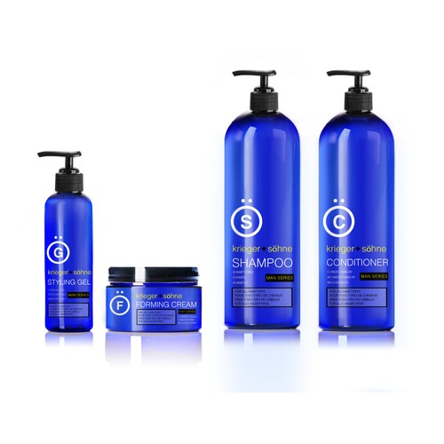 Define the look and feel for a brand spanking new mens' hair care product line (krieger + söhne)