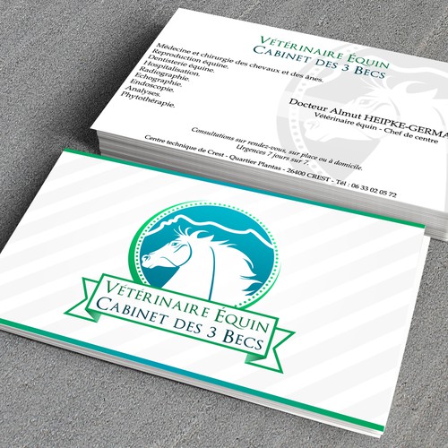 logo and business card pour Cabinet Vétérinaire Équin des 3 Becs