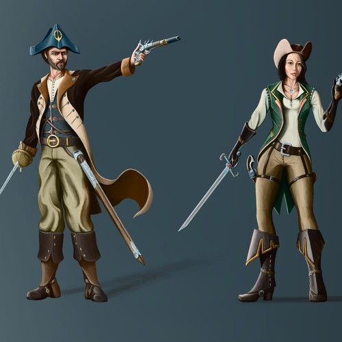 Design two concept art characters for Pirate Assault, a new strategy game for iPad/PC