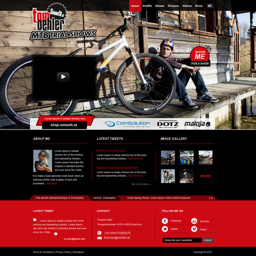 Redesign of homepage of professional MTB Trial Athlete Tom Oehler 