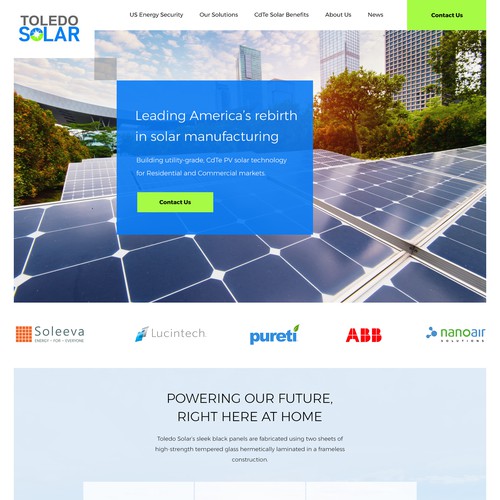 Solar Manufacturing Landing Page Design