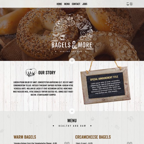 Website layout for bagels website