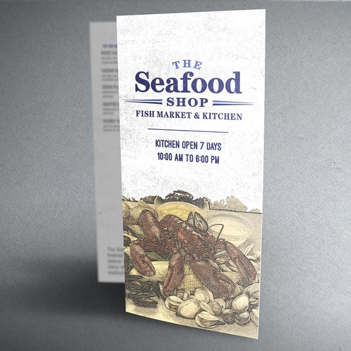 Create a New vintage styled takeout menu for The Seafood Shop Fish Market & Kitchen.