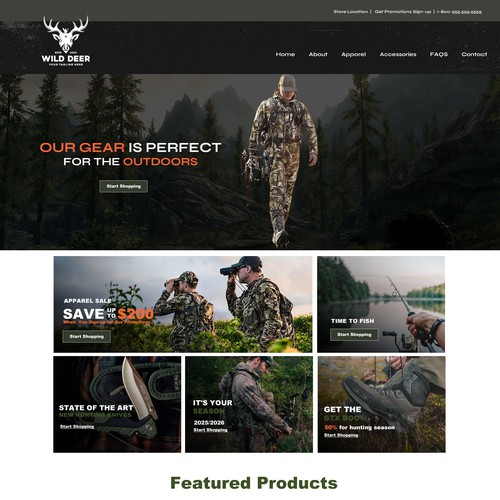 Hunting WordPress website, purchase hunting equipment online, find the location and come to the store.  