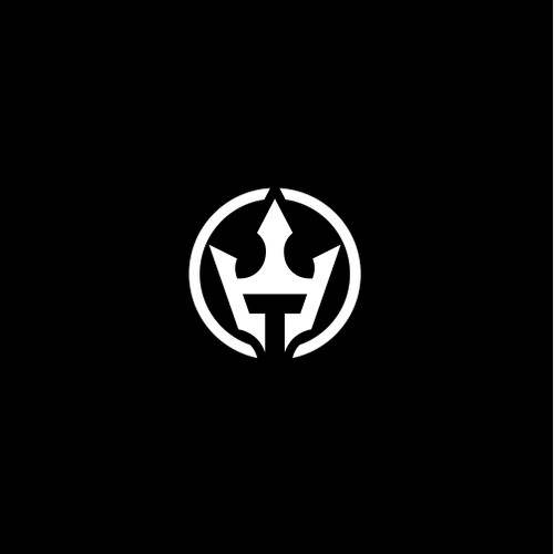 A trident symbol within the T text that doubles as a standalone icon.