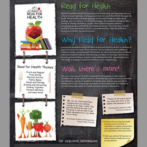 Create a snazzy promotional for nutrition and reading curriculum