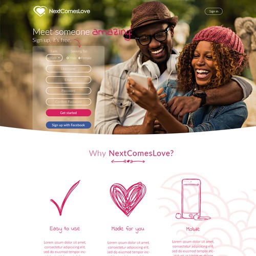 NextComesLove Landing page