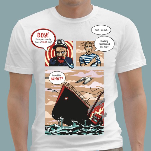 Tight Ship comics on t-shirt.