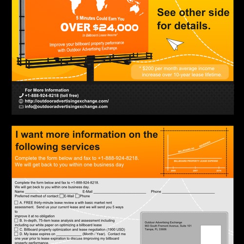 Large-size, two-sided "billboard-type" B2B postcard -- looking to catch the reader's eye.