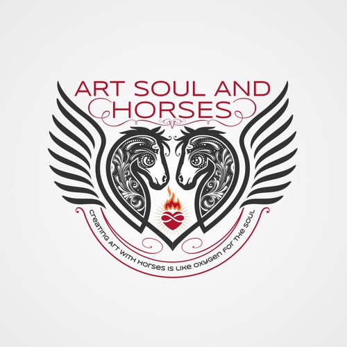 Create a vintage style sacred heart logo with winged horse