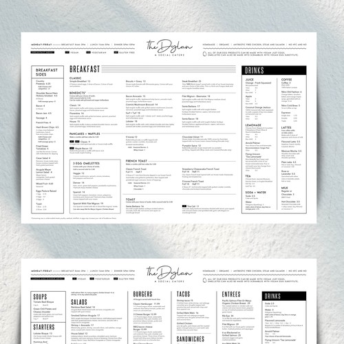 Menu Design for The Dylan