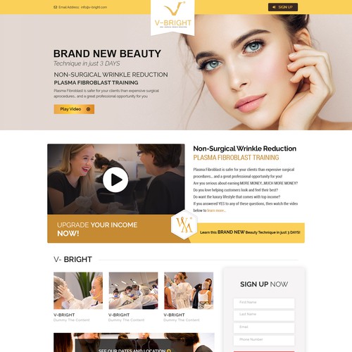 Landing page for a training program - hign end spa procedure