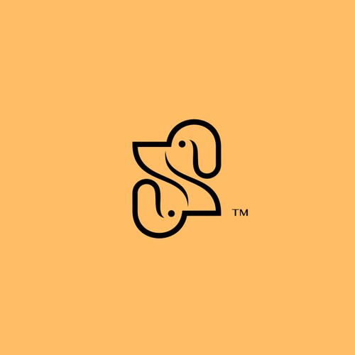 two dog heads forming the letter S in line art style