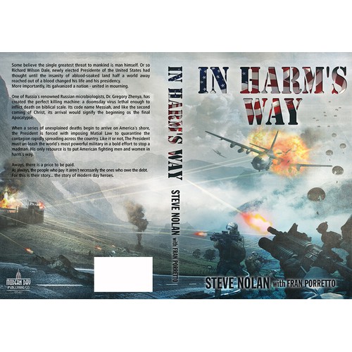 Create the next Tom Clancy Military-Techno Thriller Book Cover entitled In Harm's Way