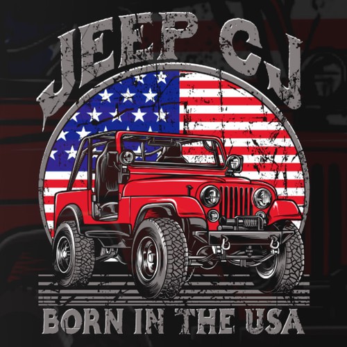 Powerful Patriotic "Jeep CJ - Born in the USA" T-Shirt Design