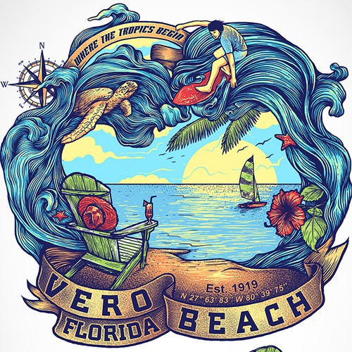 Beach-themed T-shirt design for beach town