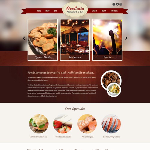 Create the next website design for AroLatin Restaurant & Bar