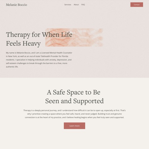 Calm and grounded template website for mental health counselor