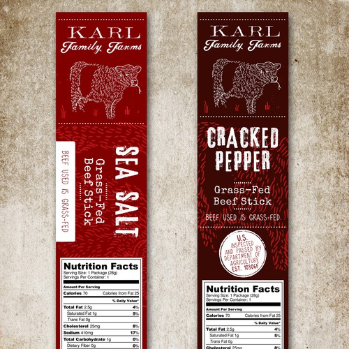 Grass-Fed Beef Stick label for new Product line - Karl Family Farms
