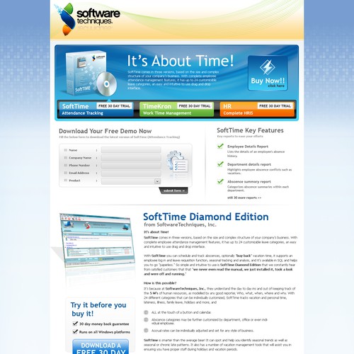 One Page Landing page for HR Software