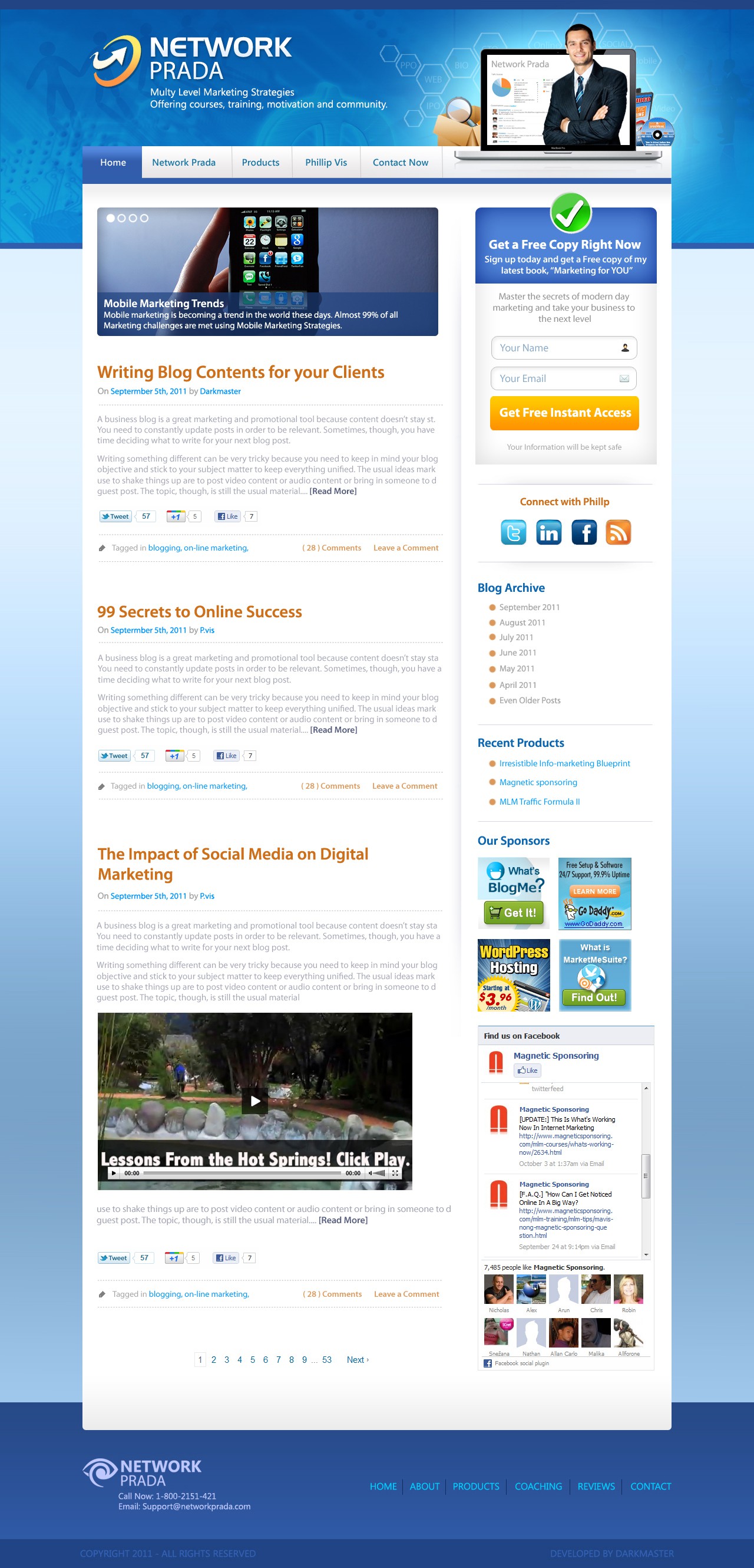 website design for NetworkPrada (wordpress and icontact autoresponder)
