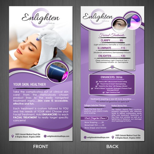 Create modern, eye catching treatment menu for aesthetic practice.