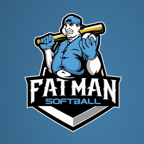 FAT MAN cartoon character for the fatman softball logo with a sporty theme